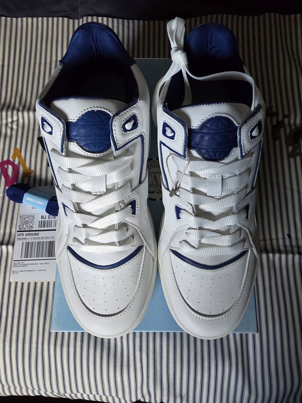 Just Don White & Navy Leather Low-Top Sneakers